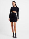 Short Knit Round Neck Long Sleeves Cutout Ribbed Evening Dress
