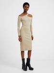 Long Sleeves Round Neck Cutout Fitted Stretchy Ribbed Midi Dress