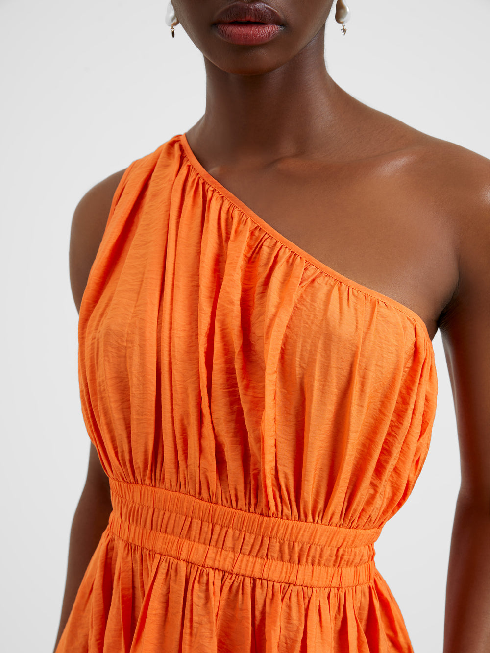 Faron Drape One Shoulder Mini Dress Mandarin Orange | French