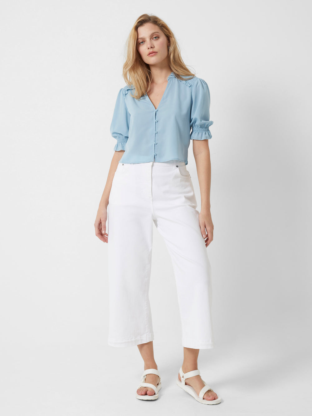Crepe Light Cropped Top Forget Me Not | French Connection US