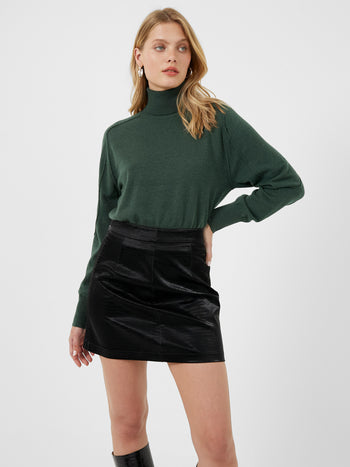 Black & Brown :: Faux Leather Skirt & Blue Sweater - Olivia Jeanette