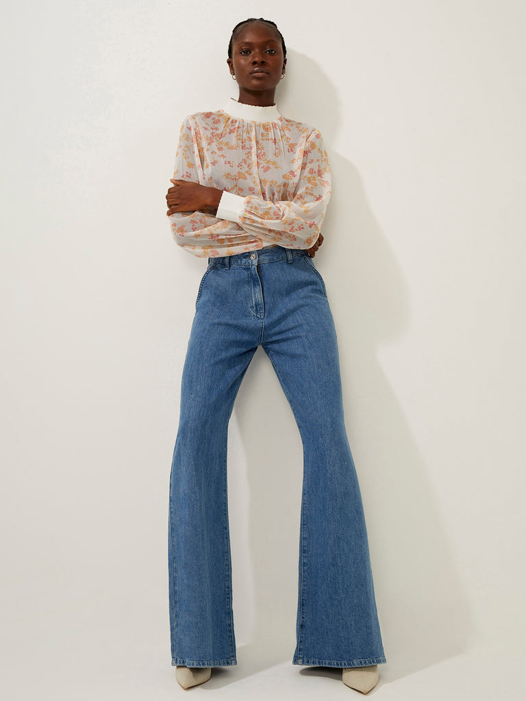 Zuzi Linen Blend Denim Wide Jean Mid Blue | French Connection US