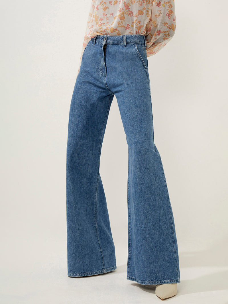 Zuzi Linen Blend Denim Wide Jean Mid Blue | French Connection US