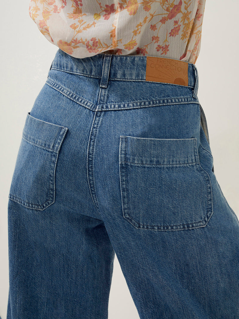 Zuzi Linen Blend Denim Wide Jean Mid Blue | French Connection US