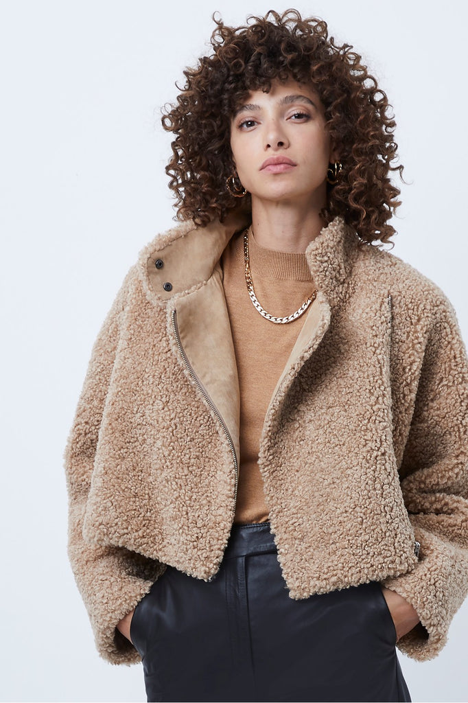 Iren Cropped Faux Fur Jacket Camel– French Connection US