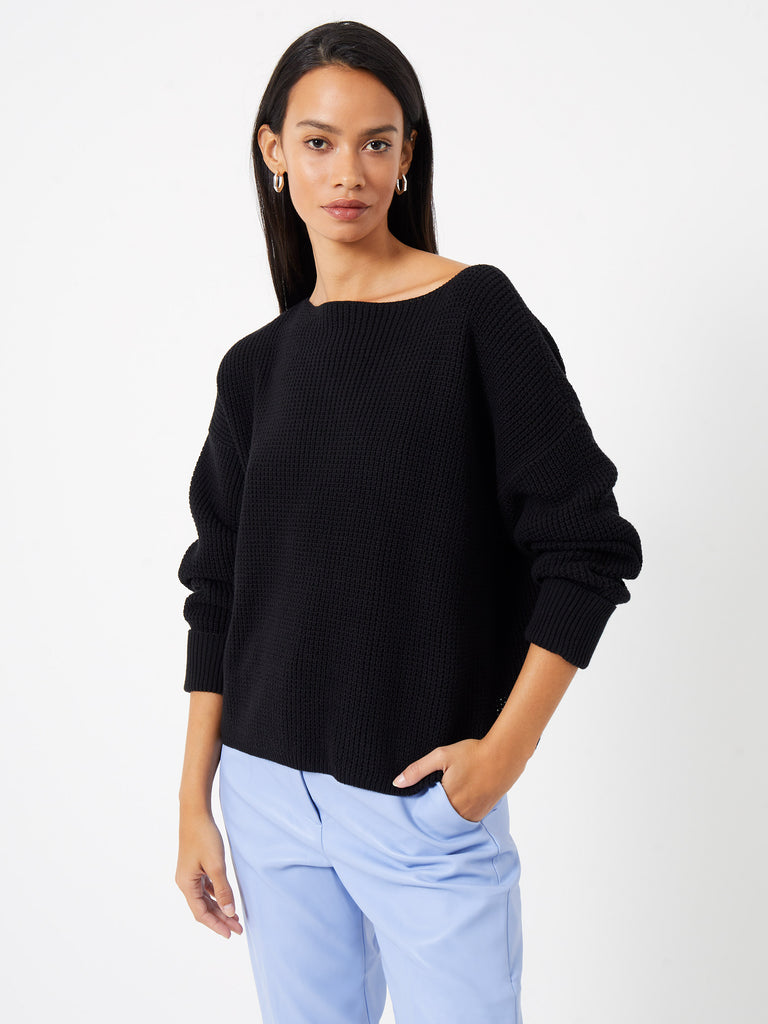 Waffle Knit Sweater Black French Connection US