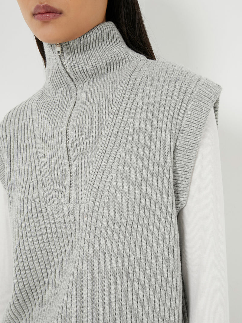 Lana Sleeveless Half Zip Sweater Light Grey Melange | French