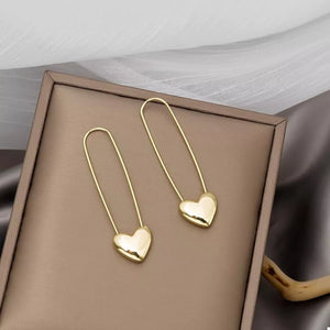 18K Gold-Plated Heart Charm Safety Pin Earrings - www.novixan.com