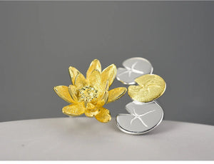 Elegant Water Lily Flower Adjustable Rings 925 Sterling Silver - www.novixan.com