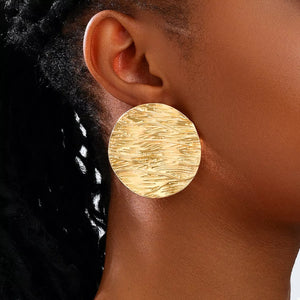 18K Gold-Plated Gold Textured Disc Statement Earrings - www.novixan.com
