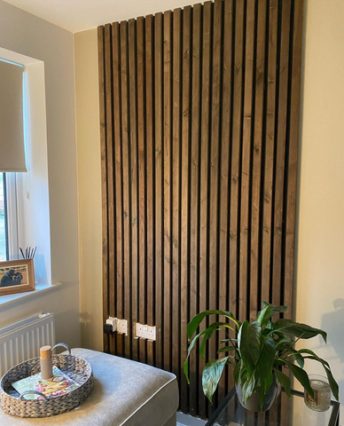 Slat Wood Panelling on part of a wall 