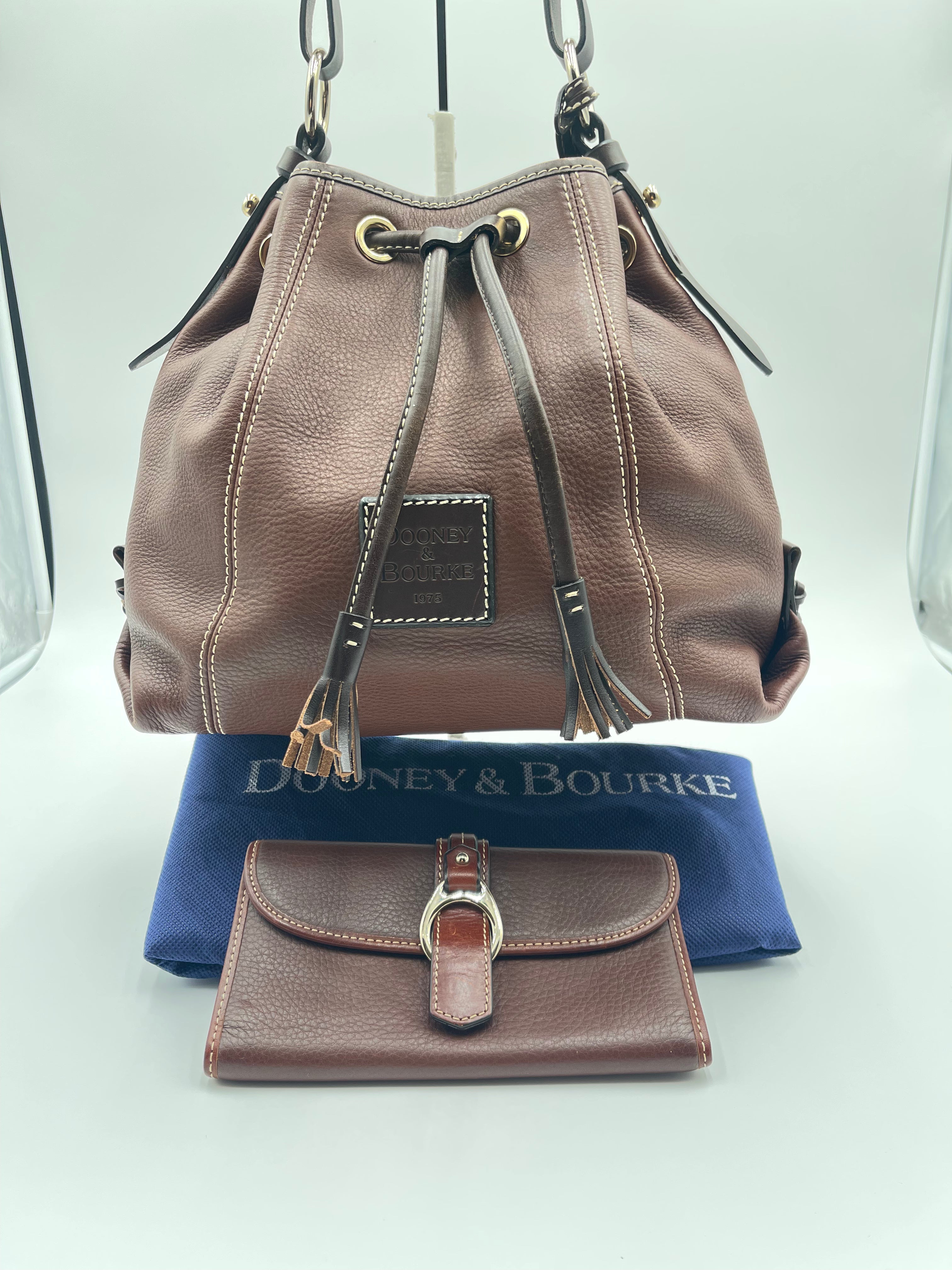 Dooney & Bourke Drawstring Shoulder Bag in Pebble Brown Leather