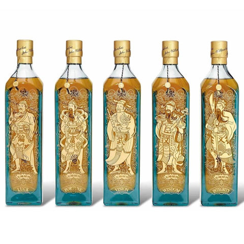 Johnnie Walker Blue Label 5 Gods of Wealth Collection (Wisdom, Vision, Integrity, Fortune & Luck) Blended Scotch Whisky 5 x 1L