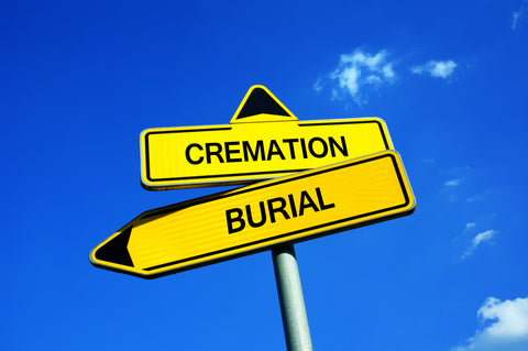 Signs showing cremation and burial options