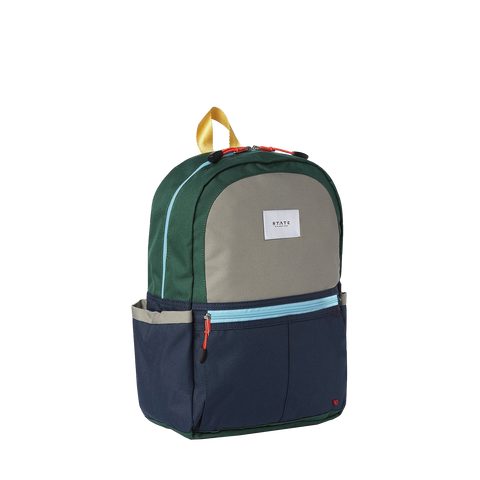 Colorblock Navy and Ochre Medium Kids Backpack with Side Pockets