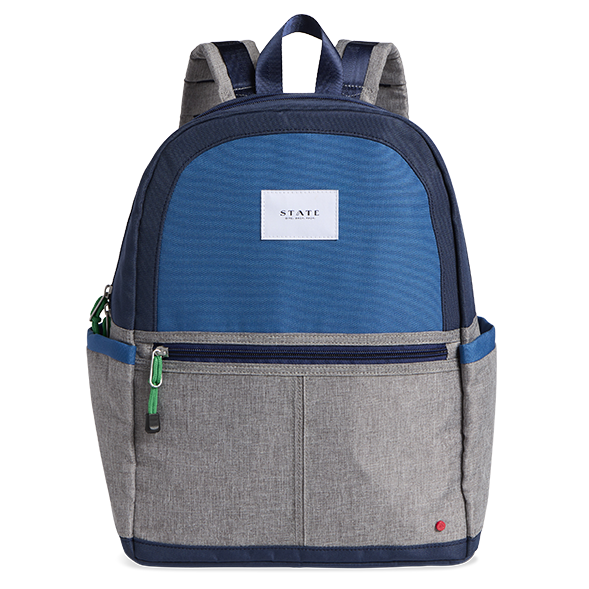 Colorblock Navy and Ochre Medium Kids Backpack with Side Pockets