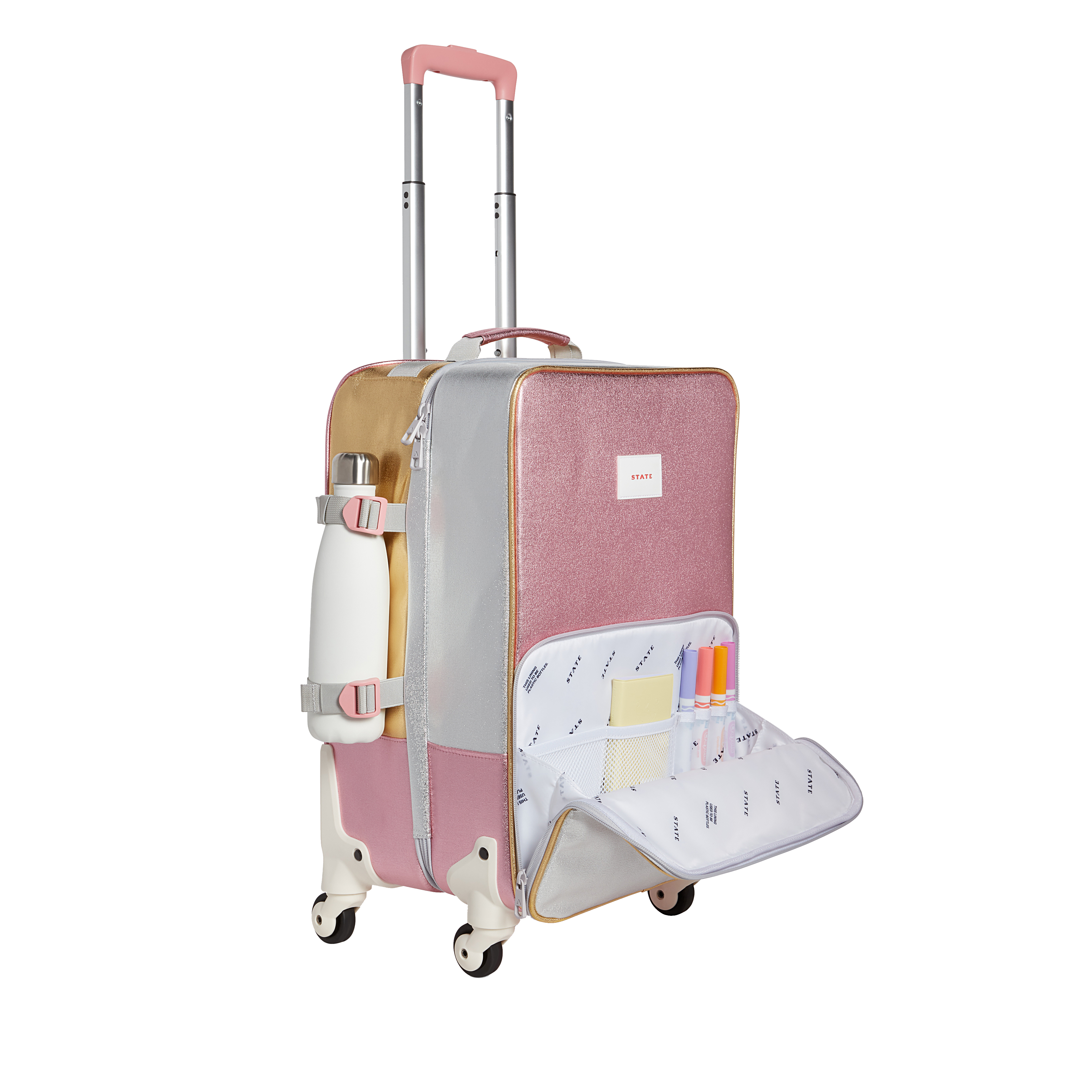 State Logan Suitcase, Pink/Silver Metallic