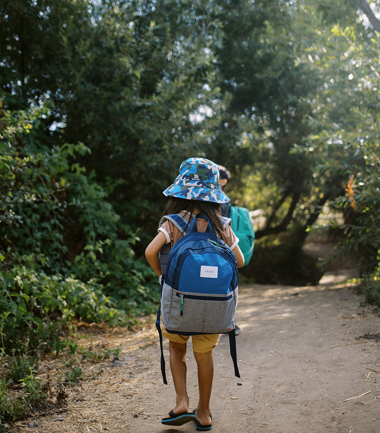 Colorblock Navy and Ochre Medium Kids Backpack with Side Pockets