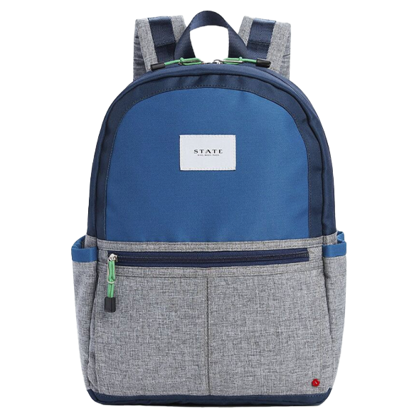 Colorblock Navy and Ochre Medium Kids Backpack with Side Pockets