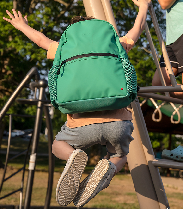 Colorblock Navy and Ochre Medium Kids Backpack with Side Pockets