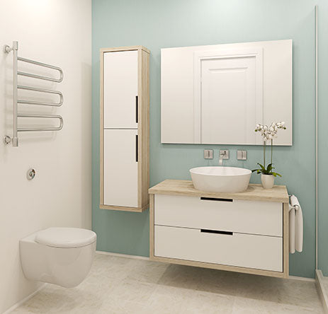 A small, modern bathroom