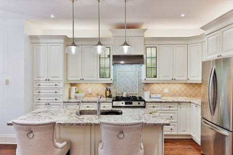 A large kitchen with a kitchen island