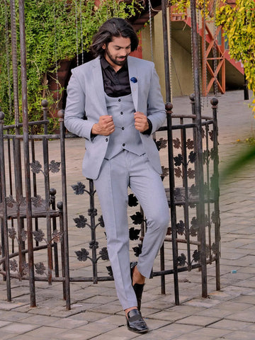 Unique Light Grey Color Men's Single Breasted Designer Suit - VJV Now