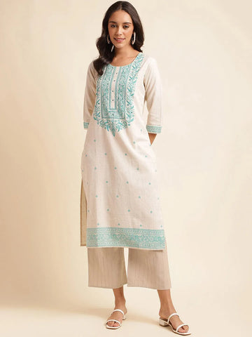 off-white printed simple straight cut kurti - VJV Now