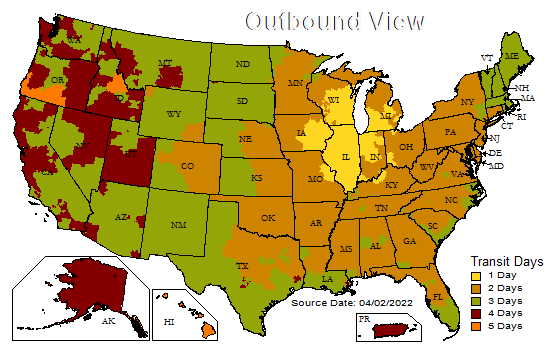 UPS outbound shipping map