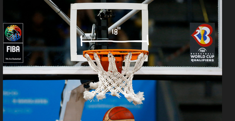 A basketball rim at FIBA