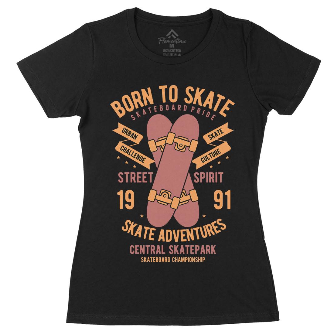 Born To Womens Organic Crew Neck T-Shirt Skate B383