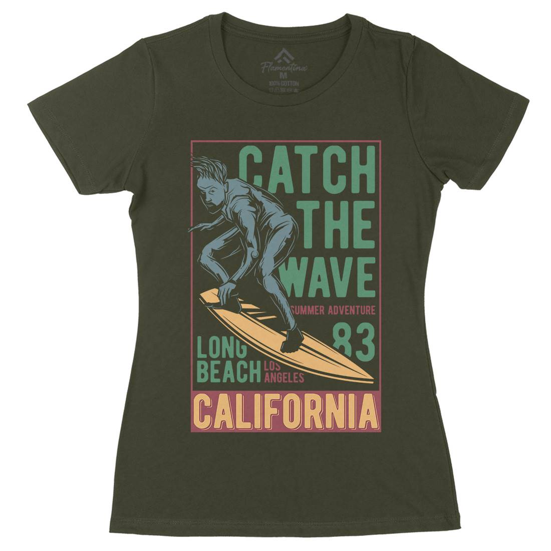 Catch The Wave Surfing Womens Organic Crew Neck T-Shirt Surf B880