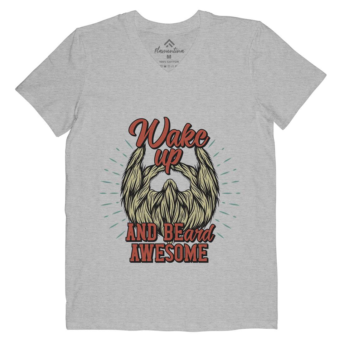 Wake Up Beard Mens Organic V-Neck T-Shirt Barber C806