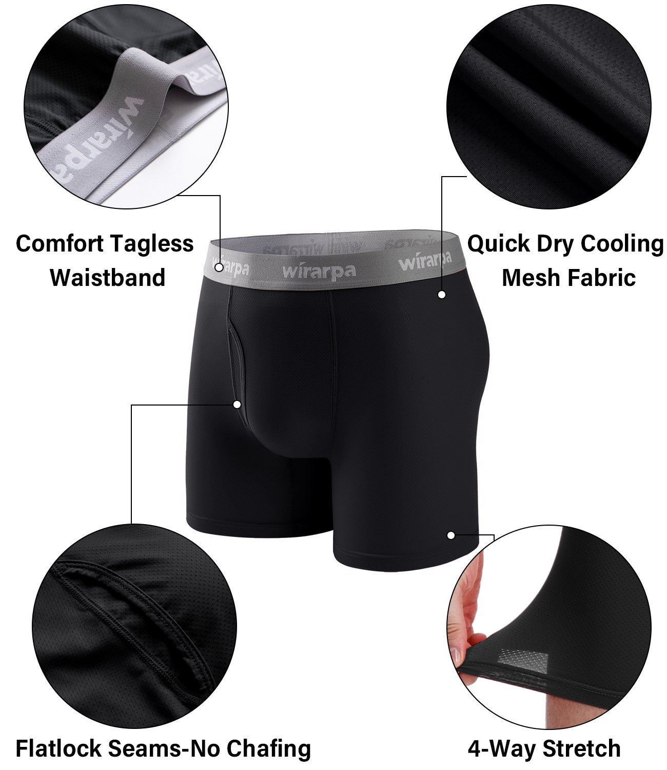 wirarpa Men’s Air Mesh Keep You Cool Tagless Microfiber Boxer Briefs 4 ...