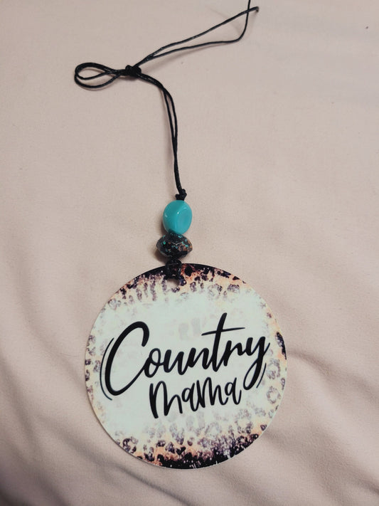 Country Mama, bleached cow rear view mirror charm, car accessory