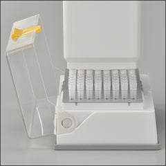 The lid opens wide enough to access to the tips even with multi channel pipette.