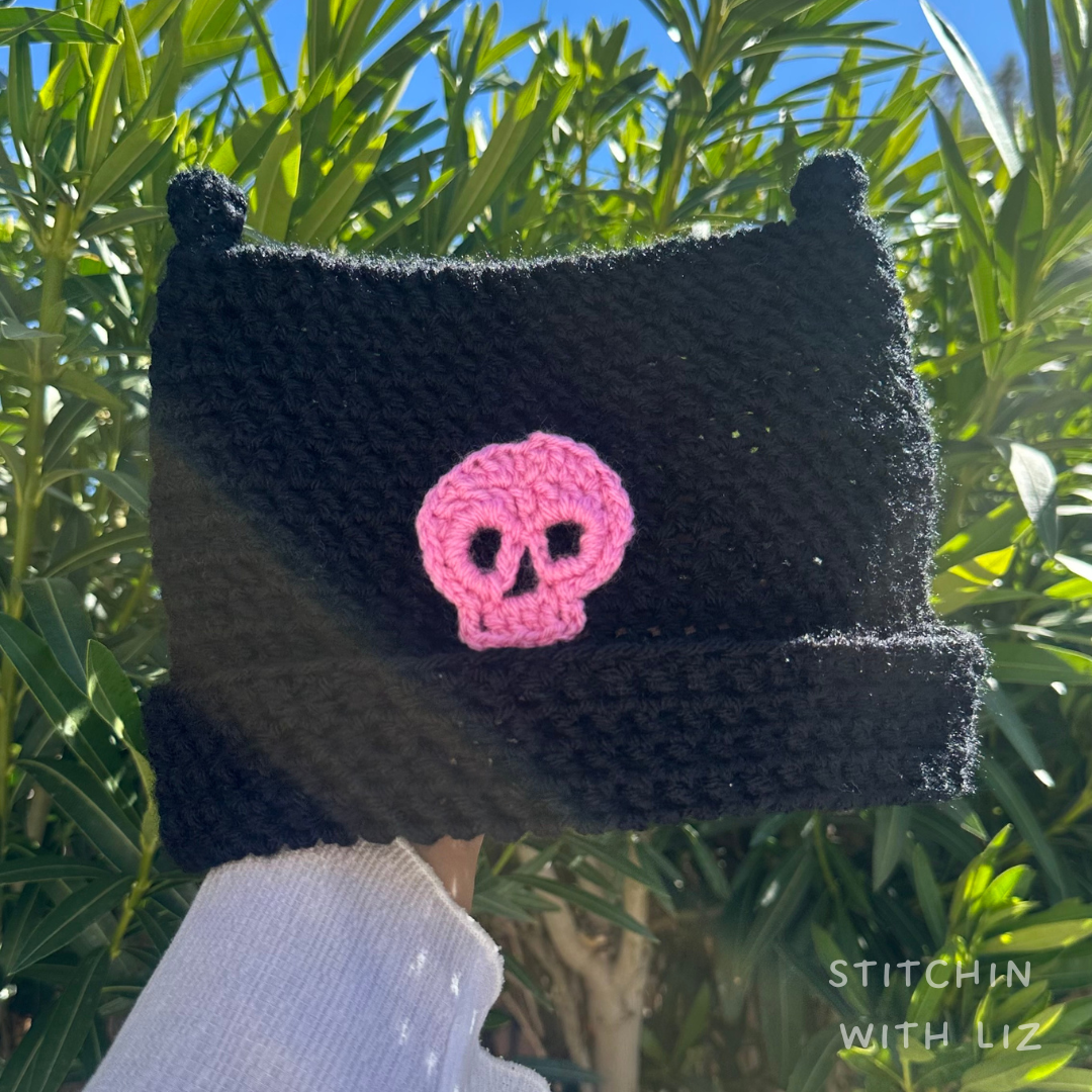 Black Cat Beanie with Skull