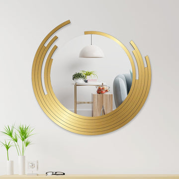 Wall Mirror Design in Asymmetric Shape With Golden Colour Finish Frame