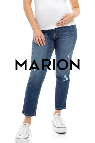 Maternity crop jeans, straight leg crop maternity jeans with white maternity tank.