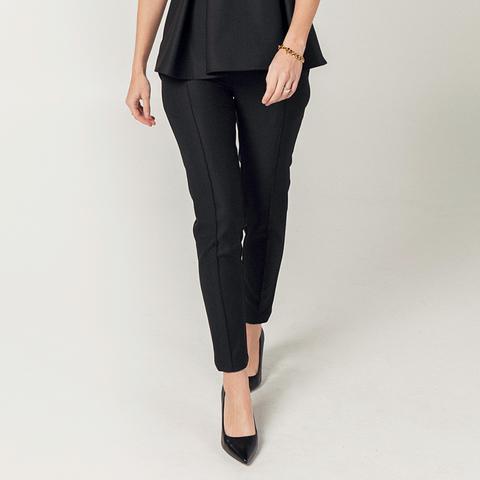 MARION black maternity dress pants for work and occasions. Luxury, sustainable fabric. Petite and tall friendly.