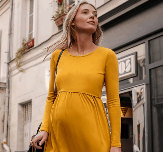 Yellow Invisible zip maternity dress- KM004