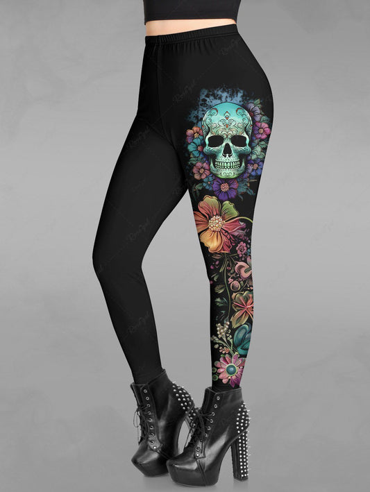 Gothic Allover Skull Print Leggings