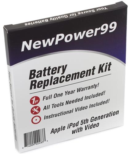 Apple iPod 5th Generation with Video Battery Replacement Kit with Tools, Video Instructions and Extended Life Battery