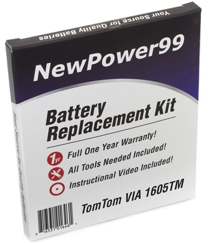 TomTom Via 1605TM Battery Replacement Kit with Tools, Video Instructions and Extended Life Battery - NewPower99 USA