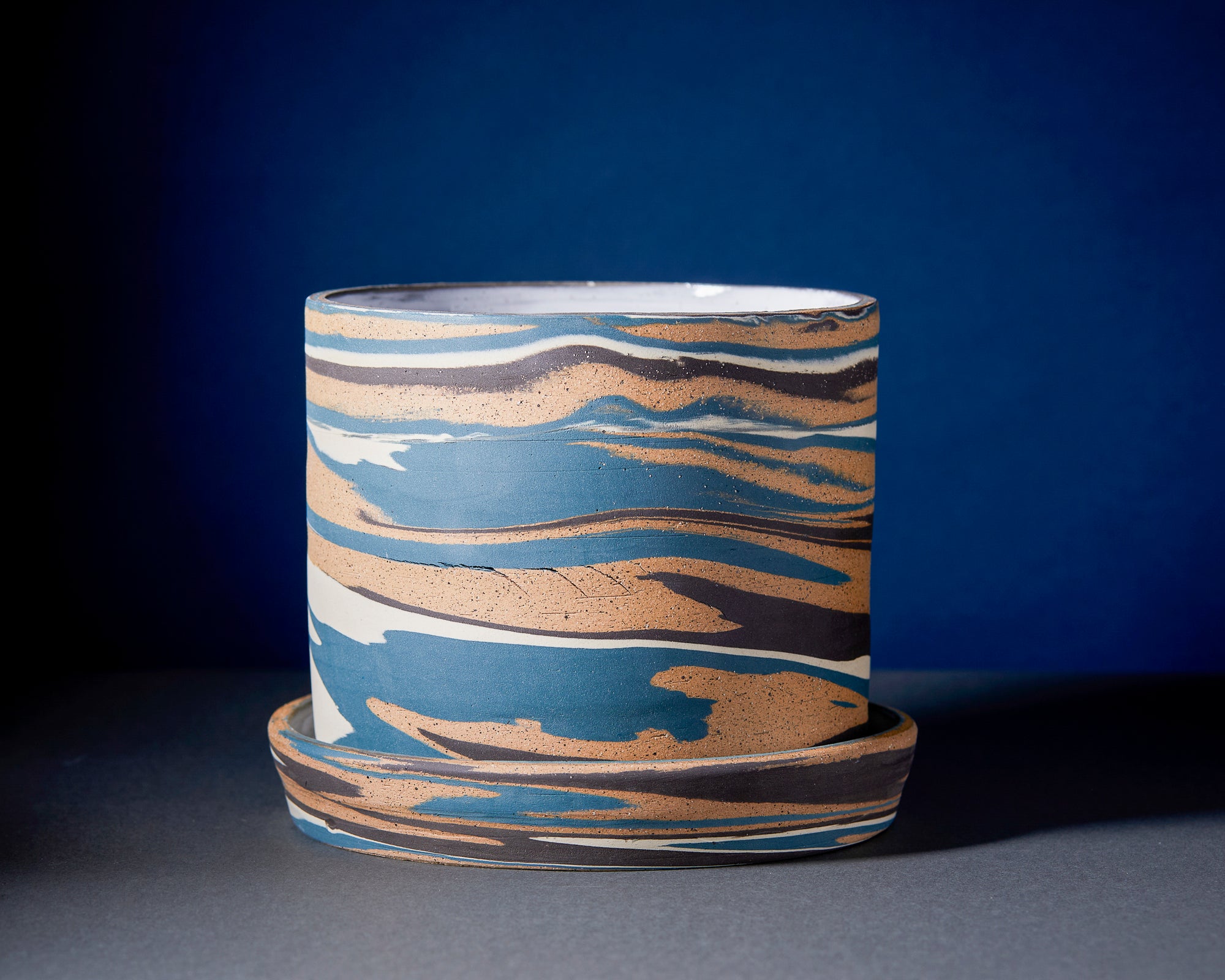 6" Blue and Black Planter