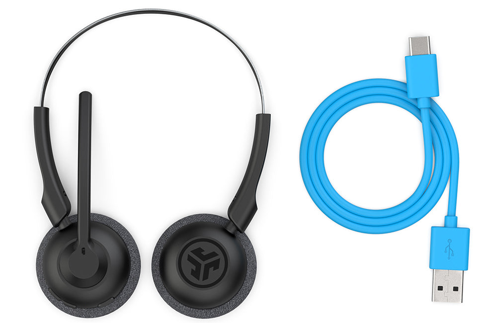 Go Work POP Wireless On-Ear Headset with included Type-C Charging Cable and Type-C to 3.5mm AUX Cable