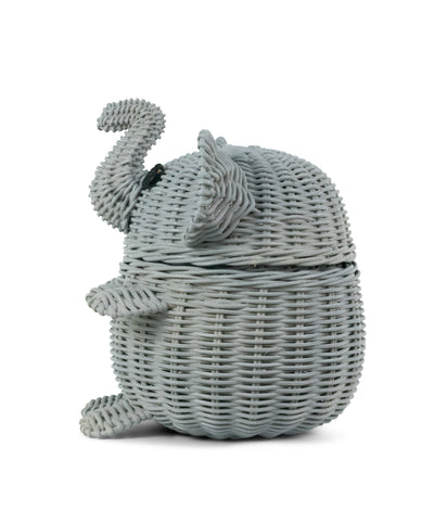 Gray Elephant Rattan Storage Basket With Lid Hand Woven Shelf Organizer Cute Handmade Gift Wicker