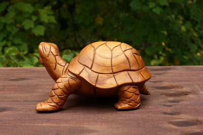 Wooden Walking Tortoise Turtle Statue Hand Carved Sculpture Wood Home Decor Accent Figurine Handcrafted Handmade Seaside Tropical Nautical Coastal