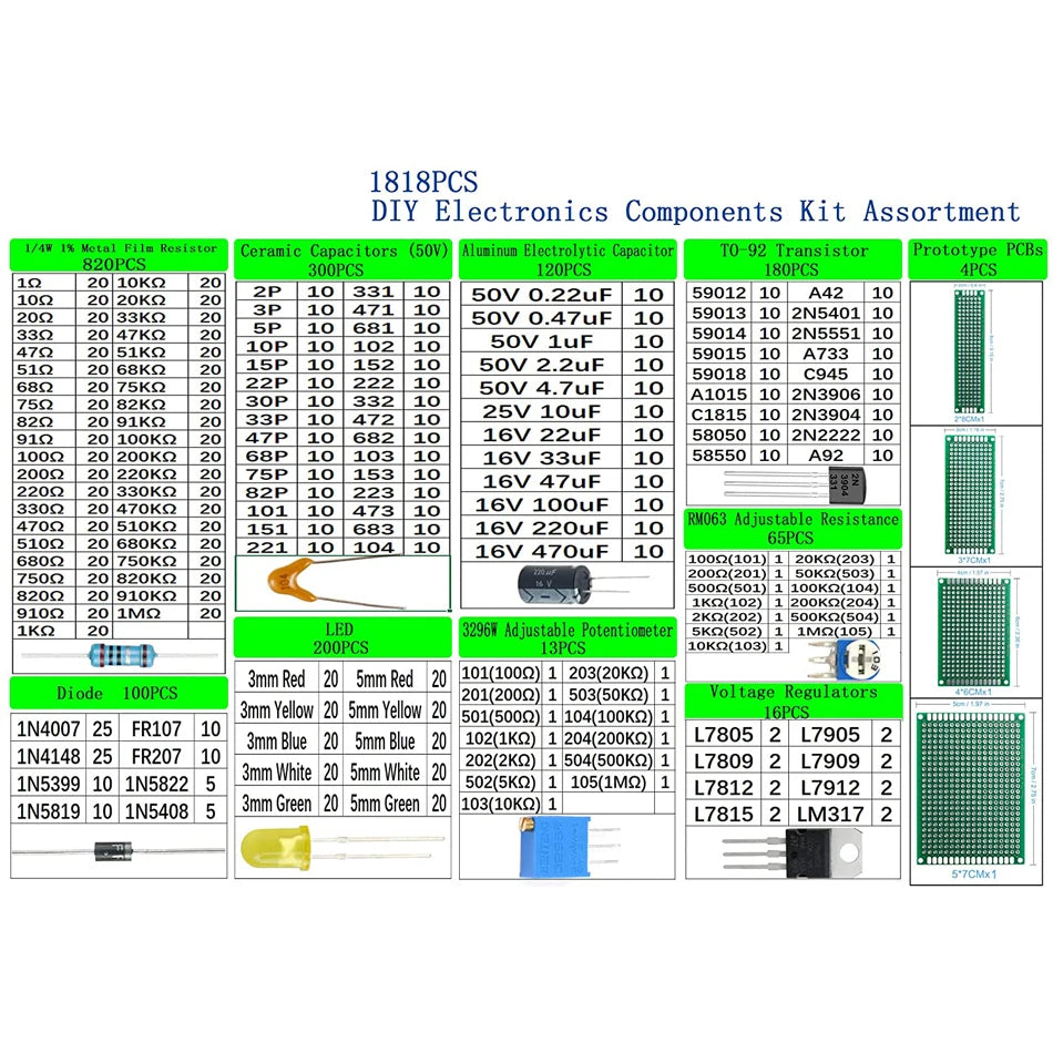 DIY Electronics Components Kit Assortment - 1818PCS