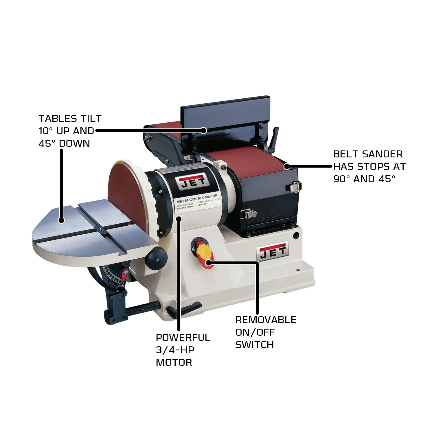 JET JSG-96, 6" x 48" Belt / 9" Disc Sander, 3/4HP 1Ph, 115V